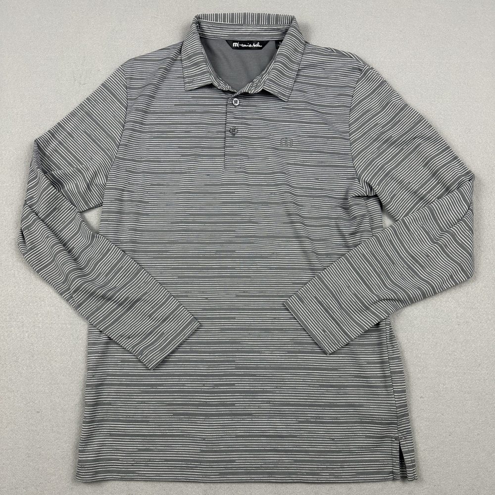 Travis Mathew Polo Shirt Men Small Gray Striped Long Sleeve Golf Performance S